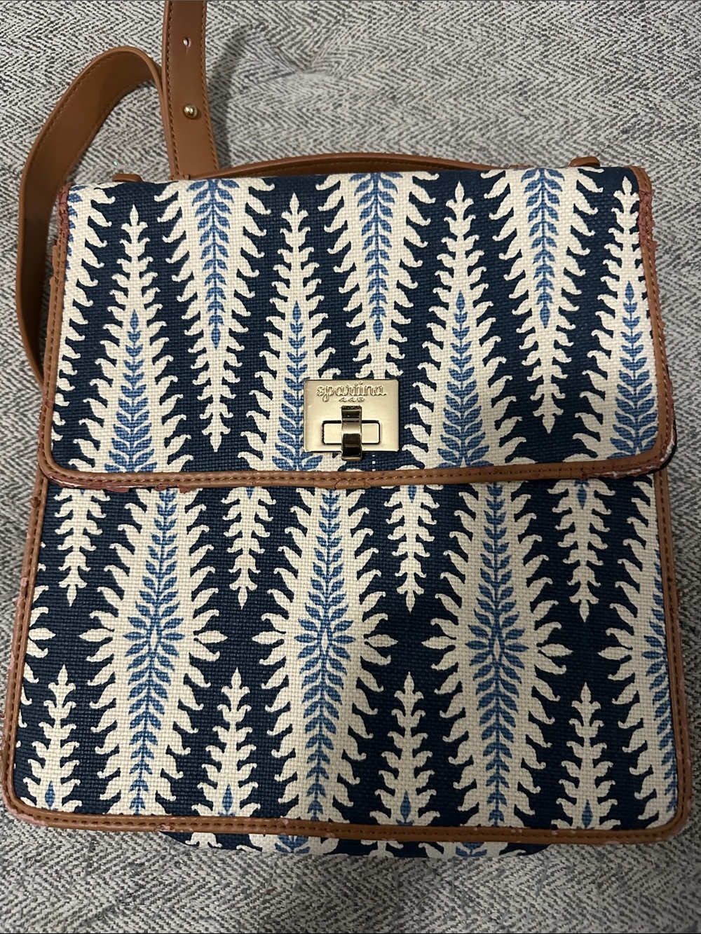 Spartina 449 Navy, White & Tan Patterned Shoulder Bag